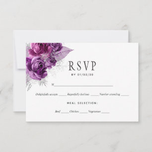 Pflaume und Marine-Wasserfarben-Blumenhochzeit RSVP Karte