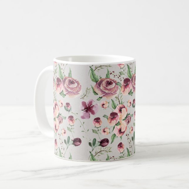 Pflaume und Mauve Rose Zeitgenössische Tasse für B (Vorderseite Links)