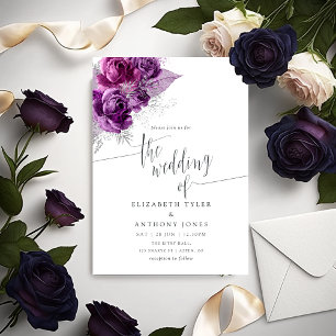 Pflaume und Navy-Aquarell-Blumenhochzeits-Einladun Einladung
