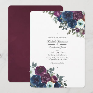 Pflaume und Navy Floral QR Code UAWG Wedding Einladung