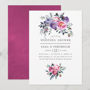Pflaume und rosa Aquarell-Blumen-Hochzeitsdusche Einladung