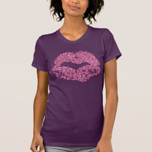 Pflaume und rosa Glitzer-Lippenkuss-Shirt T-Shirt