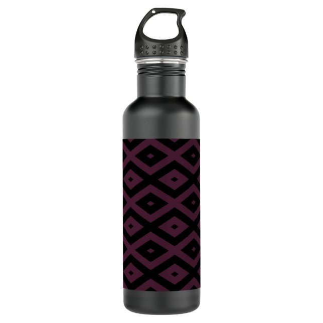 Pflaume und schwarze Diamantmuster Edelstahlflasche (Vorderseite)
