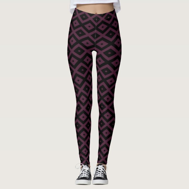 Pflaume und schwarze Diamantmuster Leggings (Vorderseite)