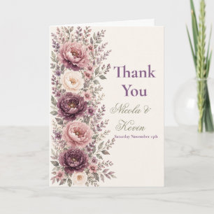 Pflaume und Staubrose Florale Hochzeit Dankeskarte