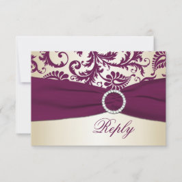 Pflaume und Taupe Damask mit DRUCKBAND-UAWG RSVP Karte