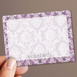Pflaume Vintage-Damaskus-Muster und Name Post-it Klebezettel