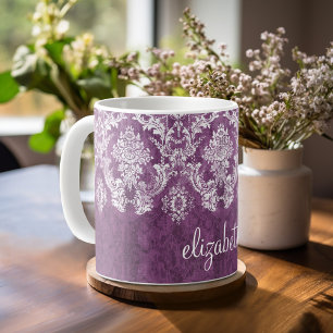 Pflaume Vintage-Damaskus-Muster und Name Tasse