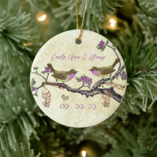 Pflaume Vintage Vogel 1. Weihnachten Foto Braun No Keramikornament
