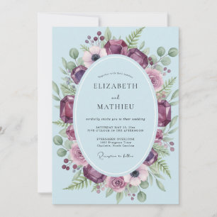 Pflaumen-Amethyst-Kranz-Hochzeit Einladung