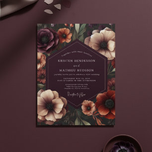 Pflaumen-Anemone Botanische Romanze Hochzeit Einladung