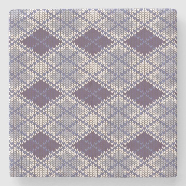 PFLAUMEN ARGYLE STRICKEN Marmor Stein Untersetzer (Vorderseite)