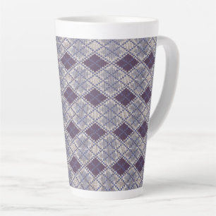 PFLAUMEN-ARGYLE-STRICKWARE Hohe Latte-Tasse Milchtasse