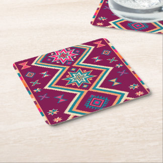 Pflaumen-Boho-Südwest-Geometrisches-Volks-Kunstmus Rechteckiger Pappuntersetzer