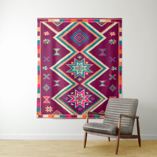 Pflaumen-Boho-Südwest-Geometrisches-Volkskunst-Mus Wandteppich