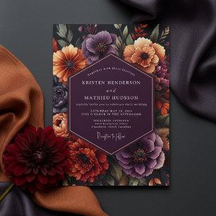 Pflaumen-Botanische Üppige Hochzeit Einladung
