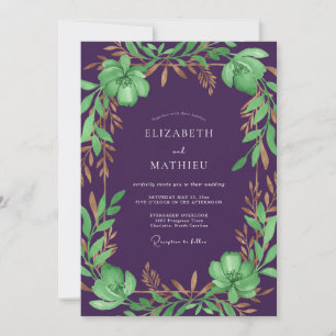 Pflaumen-Bronze-Laub-Eukalyptus-Hochzeit Einladung