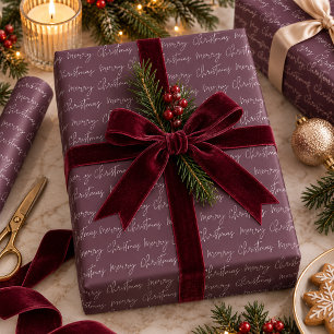 Pflaumen-Burgunder Frohe Weihnachten Skriptmuster Geschenkpapier