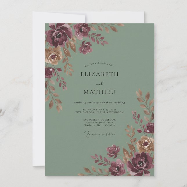 Pflaumen-Celadon-Hochzeitsmalerei Einladung (Vorderseite)