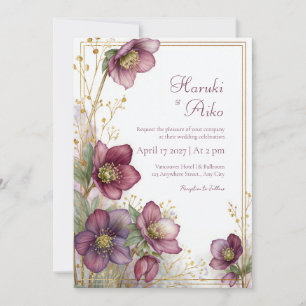 Pflaumen-Christrose-Gold-Glitter-Botanischer Rahme Einladung