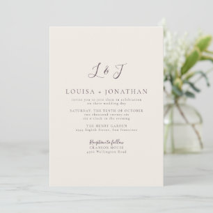 Pflaumen-Creme-Minimal-Monogramm-Schrift Elegante Einladung