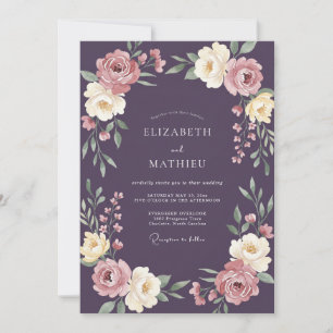 Pflaumen-Creme-Wildblumen-Hochzeit Einladung