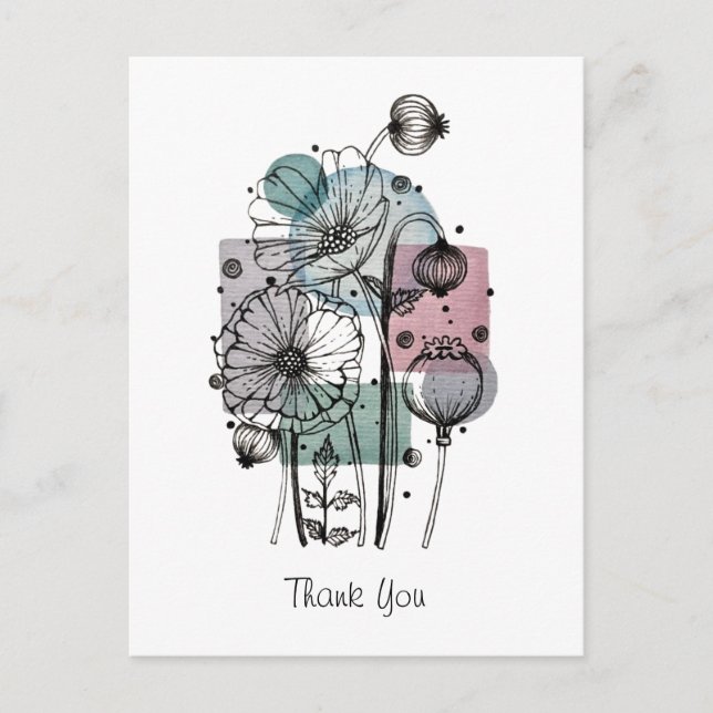 Pflaumen Doodle in Tinte und Aquarellfarben Postka Postkarte (Vorderseite)