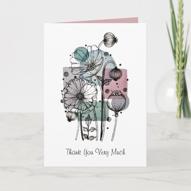 Pflaumen Doodle in Tinte und Wasserfarbkarte Karte (Vorderseite)