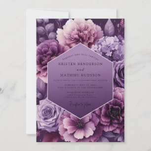 Pflaumen-Dramatische Florale Hochzeit Einladung