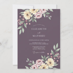 Pflaumen Elegante Florale Hochzeitsromanze Einladung