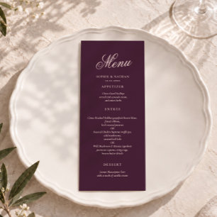 Pflaumen-Elegante-Kalligrafie-Hochzeitsmenükarte Einladung
