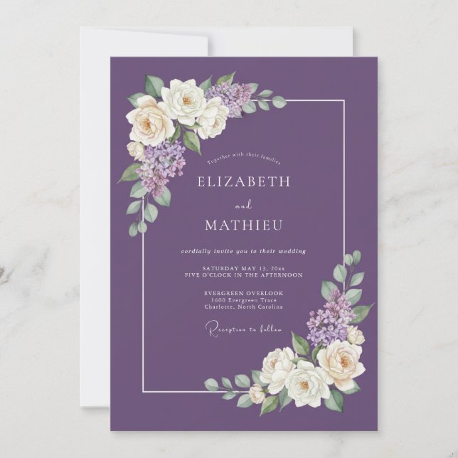 Pflaumen-Etherische-Botanische-Hochzeit Einladung (Vorderseite)