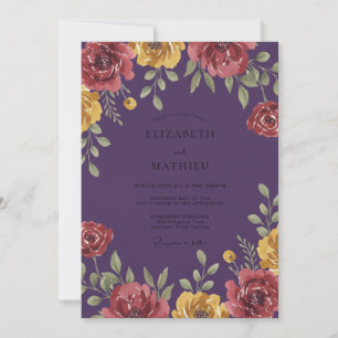 Pflaumen-Gelb-Blüten-Hochzeit Einladung
