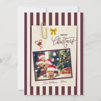 Pflaumen-goldene Weihnachts-Schrappbuch-Fotokarte Feiertagskarte