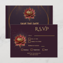 Pflaumen-Gotisch Save-the-Date Eleganter Goldener RSVP Karte