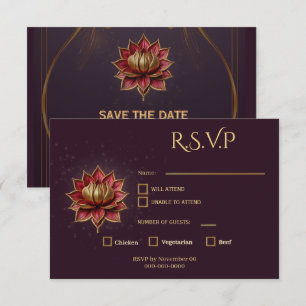 Pflaumen-Gotisch Save-the-Date Eleganter Goldener RSVP Karte