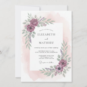 Pflaumen-Graceful-Aquarell-Hochzeit Einladung