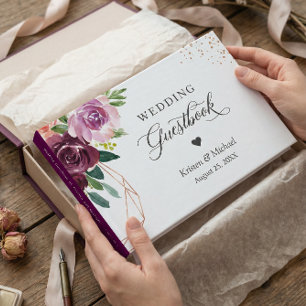 Pflaumen-Lila-Purple-Blumen-Roségold-Hochzeit Gästebuch