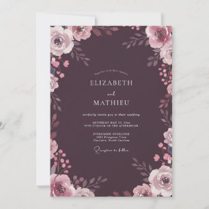 Pflaumen-Mauve-Blüten-Hochzeit Einladung