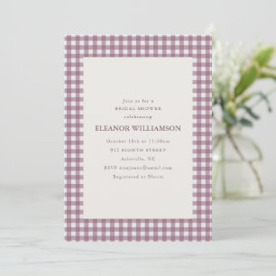 Pflaumen-Mauve-Gingham-Karo-Herbst-Brautparty Einladung
