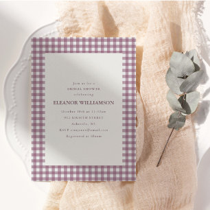 Pflaumen-Mauve-Gingham-Karo-Herbst-Brautparty Einladung