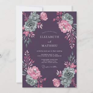 Pflaumen-Mauve-Sukkulenten-Eukalyptus-Hochzeit Einladung
