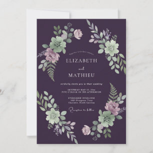 Pflaumen-Minz-Laub-Grau-Eukalyptus-Hochzeit Einladung
