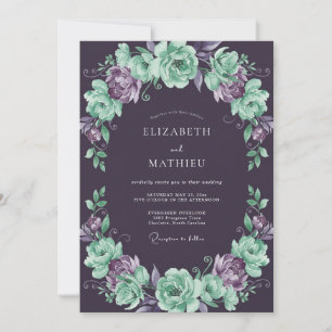 Pflaumen-Minz-Ranunculus-Eukalyptus-Hochzeit Einladung