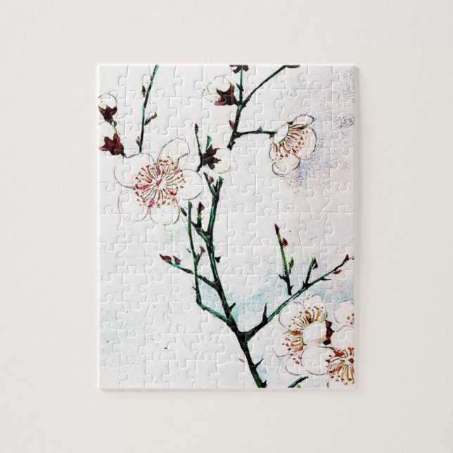 Pflaumen-Niederlassungen mit Blüten Ukiyo-e Asien Puzzle (Vertikal)