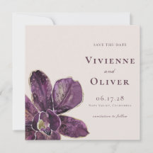 Pflaumen-Orchideen-Hochzeitsankündigung zum Speich