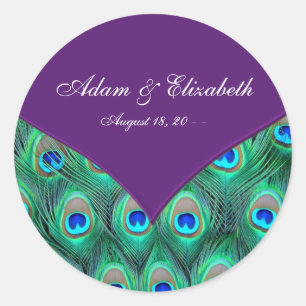 Pflaumen-Pfau-Hochzeitsgeschenk-Etikett Runder Aufkleber