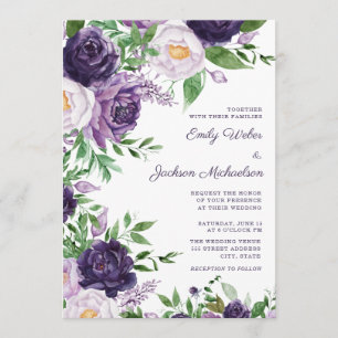 Pflaumen-Pfirsich-Lavendel-Aquarell-Blumenhochzeit Einladung