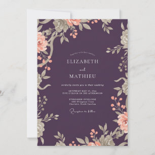 Pflaumen-Pfirsich-Romantische Blumige Hochzeit Einladung
