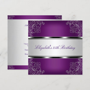 Pflaumen-Purple-Silber-Blumen 25. Geburtstagsfeier Einladung